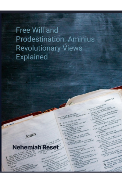 Open Bible on a desk with a chalkboard backdrop; pages show Amos and Nehemiah.