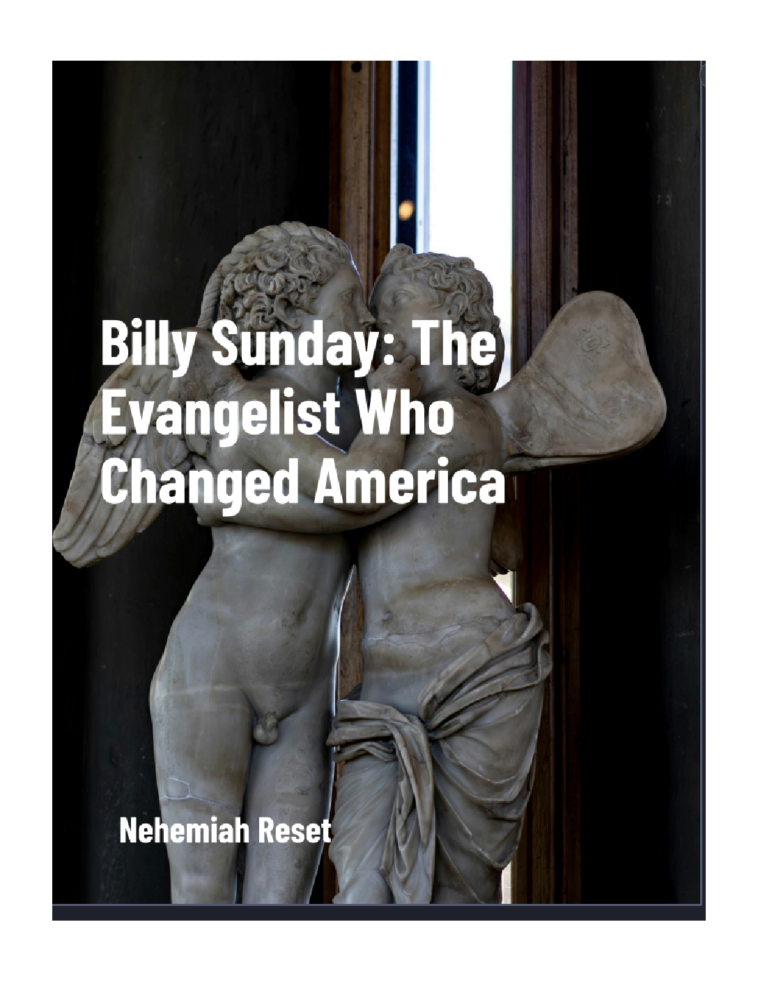 Billy Sunday Book cover showing two embracing cherubs in a marble statue; title