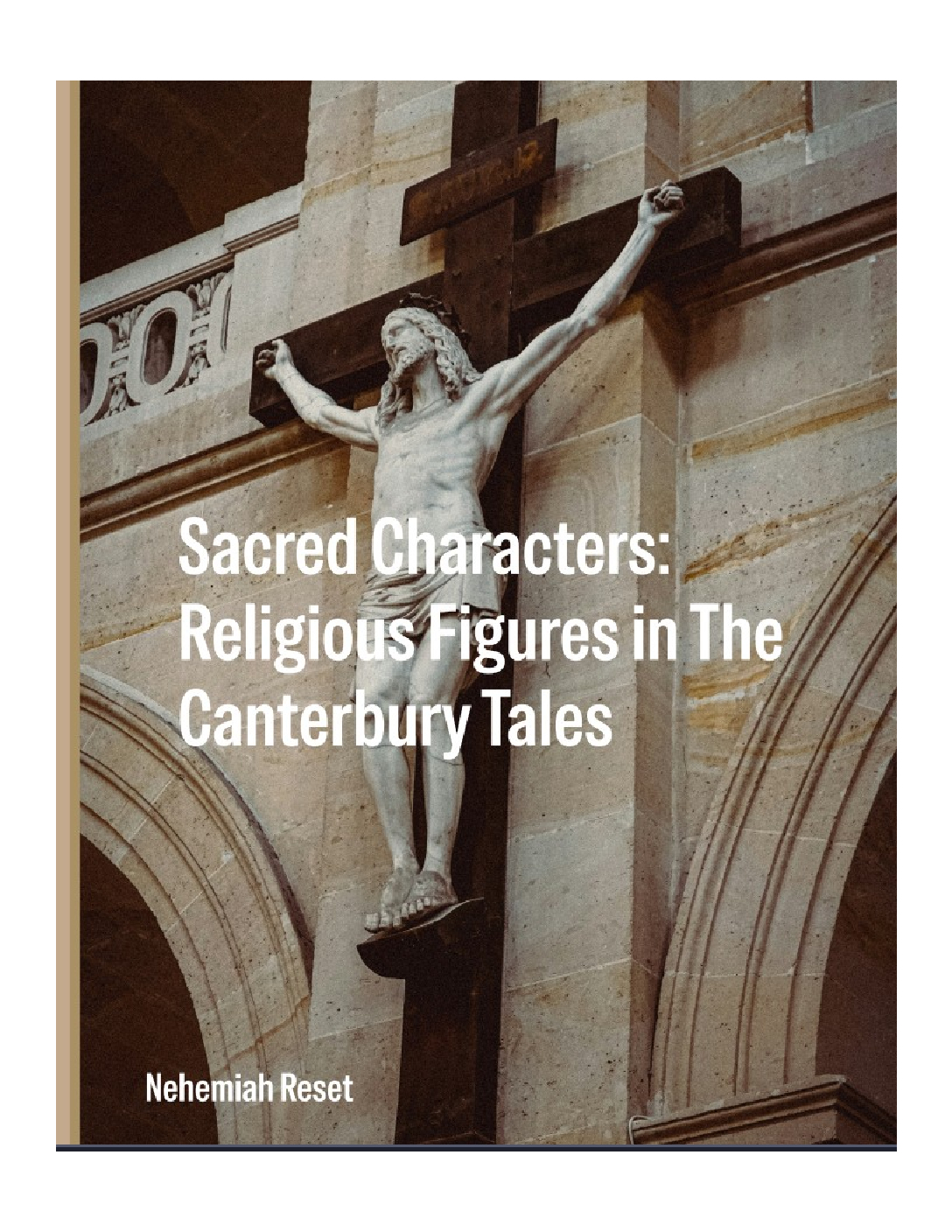Book cover showing a crucifix statue on stone walls