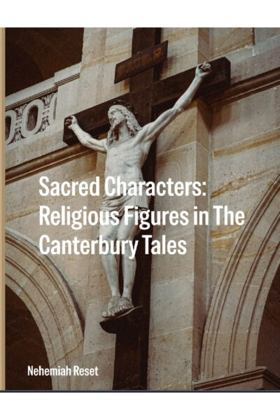 Book cover featuring a crucifix statue on a cross against stone arches
