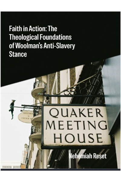 Book cover showing a street scene with a prominent sign reading 'Quaker Meeting House' and the book title 'Faith in Action
